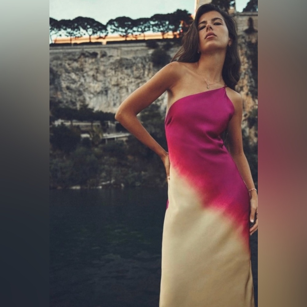 Zara One-Shoulder Pink to Cream Ombre Dress